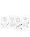 Rolf Glass Numbskulls Stemless Wine Tumbler 17oz - Set Of 4 Glasses