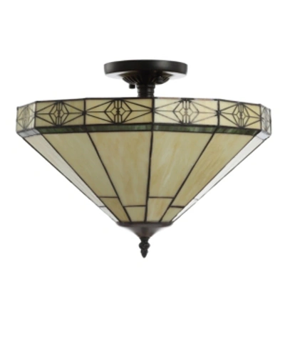 Jonathan Y Jasmine 16in Tiffany-style Glass Metal Led Semi-flush Mount In Cream