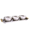 CLASSIC TOUCH 3 BOWL RELISH DISHES WITH 12" RECTANGULAR TRAY AND MOSAIC HANDLES