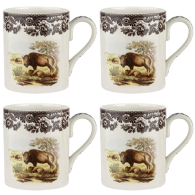 Spode Woodland Bison Mugs, Set Of 4 In Brown