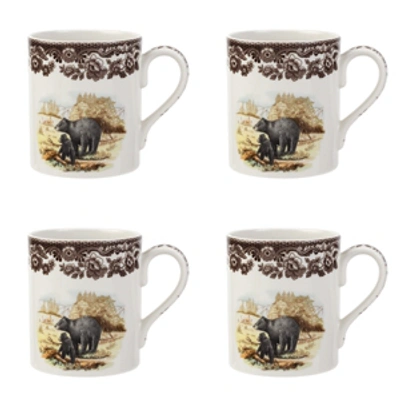 Spode Woodland Black Bear Mug Set/4 In Brown