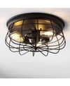 JONATHAN Y CALVIA 15.7" 3-LIGHT FARMHOUSE METAL CAGE FLUSH MOUNT