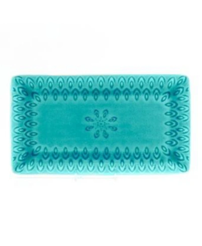 Euro Ceramica Peacock Rectangular Platter In Lagoon