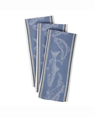 Design Imports Fish Jacquard Dishtowel Set Of 3 In Blue And White