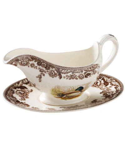 SPODE "WOODLAND" TURKEY GRAVY BOAT & STAND