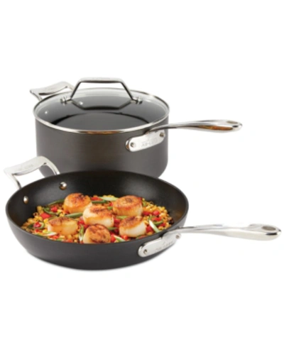All-clad Essentials Hard Anodized Nonstick Cookware Set, 2-piece Fry And Sauce Pan With Lid Set In Black