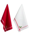 Design Imports Stripe Holly Mistletoe Holiday Embroidered Dishtowel Set In Red