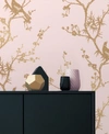 TEMPAPER CYNTHIA ROWLEY FOR TEMPAPER BIRD WATCHING ROSE PINK & GOLD PEEL AND STICK WALLPAPER
