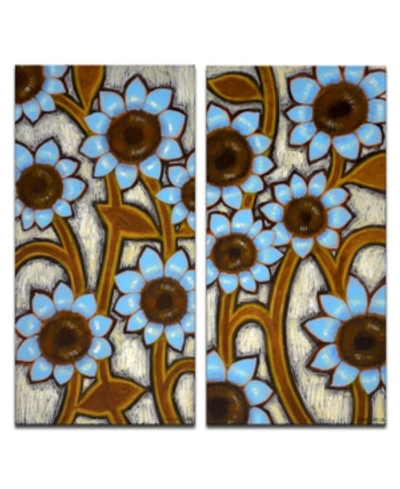 Ready2hangart 'turquoise Sunflowers' 2 Piece Floral Canvas Wall Art Set, 40x20" In Multicolor