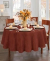 Elrene Elegant Woven Leaves Jacquard Damask Tablecloth, 70" Round In Spice Red