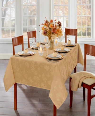 Elrene Elegant Woven Leaves Jacquard Damask Tablecloth, 60"x84" Oval In Gold