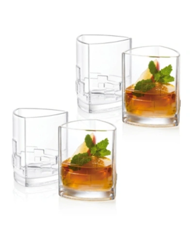 Joyjolt Revere Triangle Double Old Fashioned Glasses, Set Of 4 In Clear