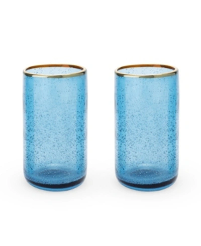 Twine Aqua Bubble Gold Rim Glass Tumblers, Set Of 2, 16 oz In Blue