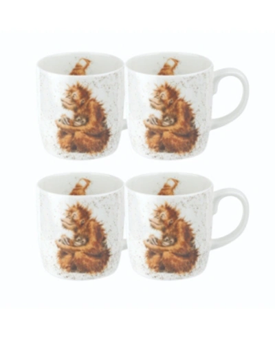 Royal Worcester Wrendale Orangutangle Mug Set/4 In White