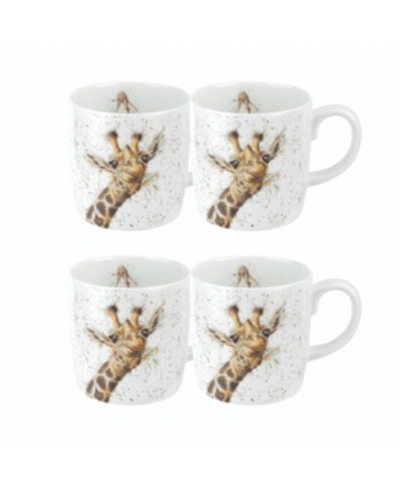 Royal Worcester Wrendale Lofty Giraffe Mug Set/4 In White