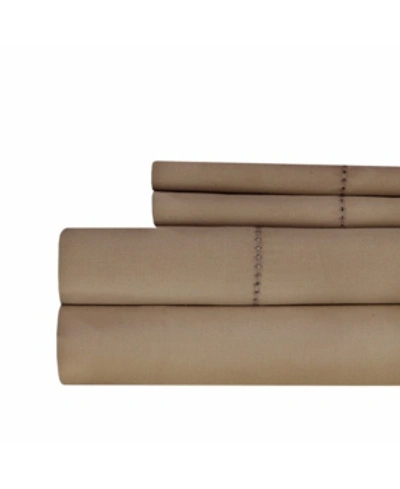 Aspire Linens Hemstitch 100% Cotton 400 Thread Count 4 Pc. Sheet Set, Queen Bedding In Taupe