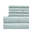 ASPIRE LINENS PAISLEY PRINTED 100% COTTON 300 THREAD COUNT 6 PC. SHEET SET, FULL BEDDING
