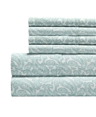 Aspire Linens Paisley Printed 100% Cotton 300 Thread Count 6 Pc. Sheet Set, Full Bedding In Blue