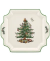Spode Christmas Tree Square Handled Platter In Green
