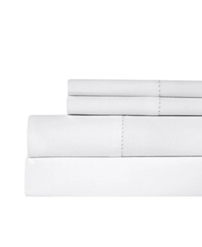 Aspire Linens Hemstitch 100% Cotton 400 Thread Count 4 Pc. Sheet Set, Queen Bedding In White