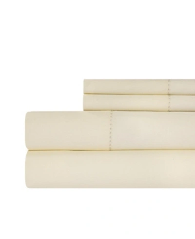 Aspire Linens Hemstitch 100% Cotton 400 Thread Count 4 Pc. Sheet Set, Queen Bedding In Ivory