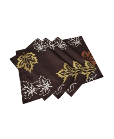 Xia Home Fashions Rustic Autumn Embroidered Fall Placemats, 14" X 20", Set Of 4 In Coffee