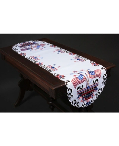 Xia Home Fashions Star Spangled Embroidered Cutwork Table Runner, 15" X 53" In White