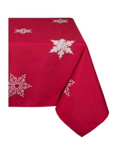 Xia Home Fashions Glisten Snowflake Embroidered Christmas Tablecloth, 70" X 144" In Red