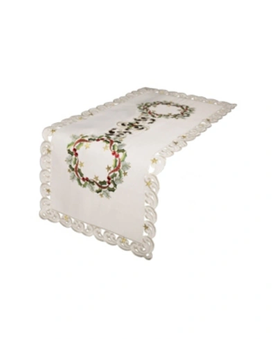 Xia Home Fashions Ribbon Wreath Embroidered Cutwork Christmas Table Runner, 15" X 34" In Ivory