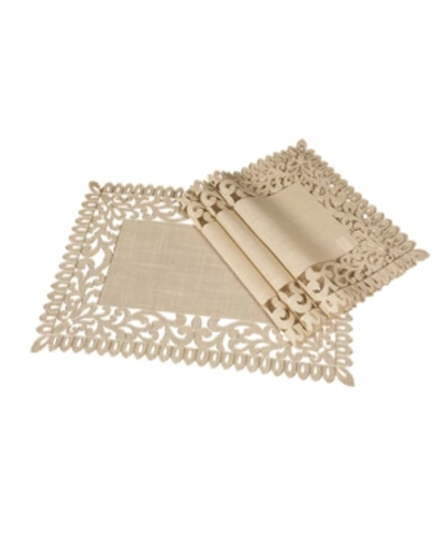 Xia Home Fashions Vine Embroidered Cutwork Placemats, 14" X 20", Set Of 4 In Sand