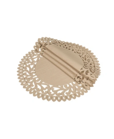Xia Home Fashions Vine Embroidered Cutwork Round Placemats, 16" Round, Set Of 4 In Sand
