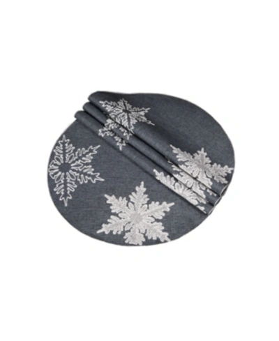 Xia Home Fashions Glisten Snowflake Embroidered Christmas Round Placemats, 16" Round, Set Of 4 In Grey