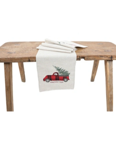 MANOR LUXE VINTAGE TARTAN TRUCK WITH CHRISTMAS TREE TABLE RUNNER