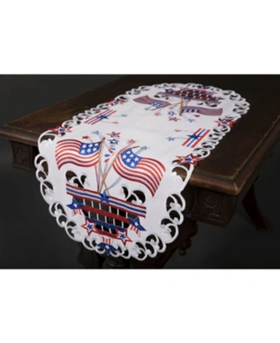 Xia Home Fashions Star Spangled Embroidered Cutwork Table Runner, 15" X 34" In White