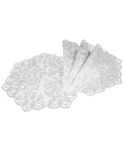 Xia Home Fashions Antebella Lace Embroidered Cutwork Round Placemats, 15" Round, Set Of 4 In White