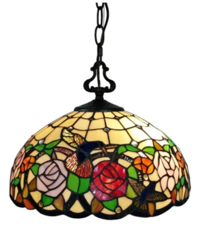 Amora Lighting Tiffany Style 2-light Hummingbirds Floral Hanging Lamp In Multi