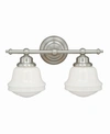 VAXCEL HUNTLEY SATIN NICKEL 2 LIGHT FARMHOUSE BATHROOM VANITY WALL LIGHT SCHOOLHOUSE GLASS