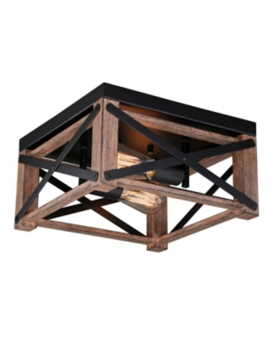 Vaxcel Colton Rustic Oak Wood And Industrial Cage Ceiling Light In Brown