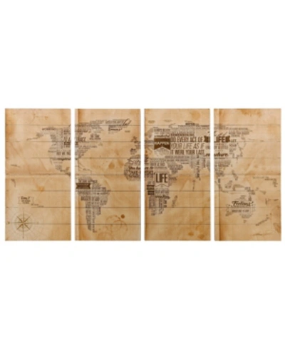 Empire Art Direct 'world Map' 4-piece Arte De Legno Digital Print On Solid Wood Wall Art Set In Natural