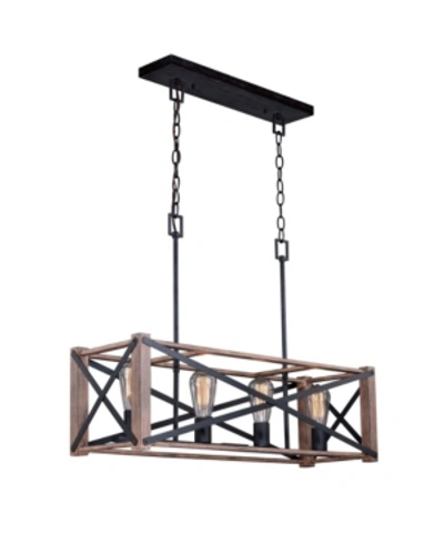 Vaxcel Colton Rustic Oak Wood Industrial Cage Island Pendant Light In Brown