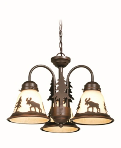 Vaxcel Yellowstone 3 Light Rustic Moose Amber Glass Chandelier In Brown