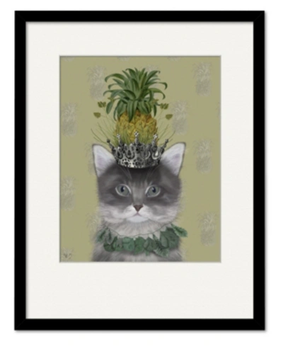 Courtside Market Cat, Pineapple Puss 16" X 20" Framed And Matted Art In Multi
