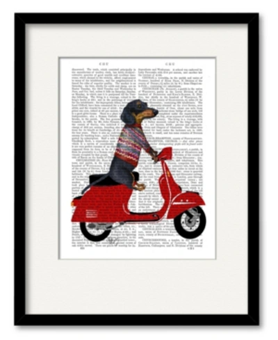 Courtside Market Dachshund On A Moped 16" X 20" Framed And Matted Art In Multi