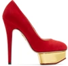 Charlotte Olympia Red Suede Platform Dolly Heels