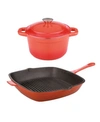 BERGHOFF NEO 3-PC. CAST IRON SET: 3-QT. COVERED DUTCH OVEN AND 11" GRILL PAN