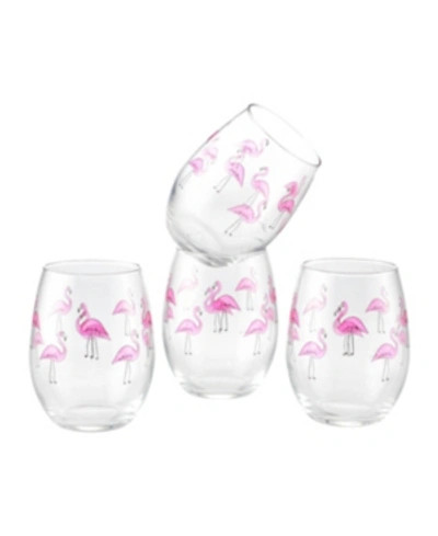 Culver Flamingos Stemless Wine Glass 15-ounce Set Of 4 In Pink