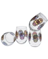 CULVER SUGAR SKULL STEMLESS WINE GLASS 15-OUNCE SET OF 4