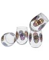 Culver Sugar Skull Stemless Wine Glass 15-ounce Set Of 4 In Multi