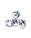 CULVER BUTTERFLIES STEMLESS WINE GLASS 15-OUNCE SET OF 4