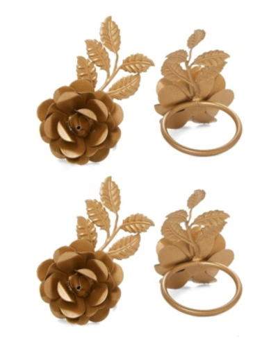 Vibhsa Golden Rose Set Of 4 Napkin Rings In Yellow